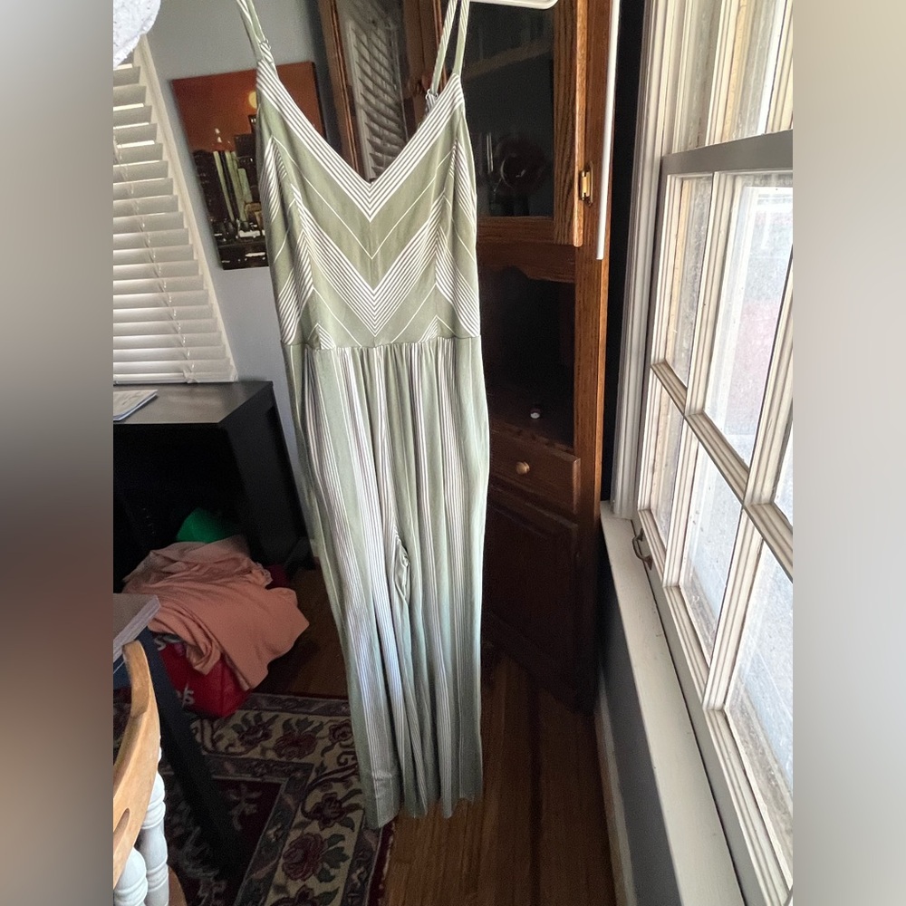 Green and white striped jumpsuit